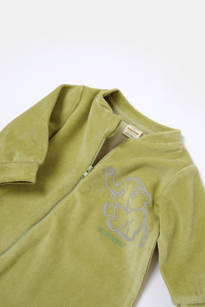 Salopeta Elefant cu maneca lunga si gluga din 80%bumbac organic si 20% poliester - , BabyCosy